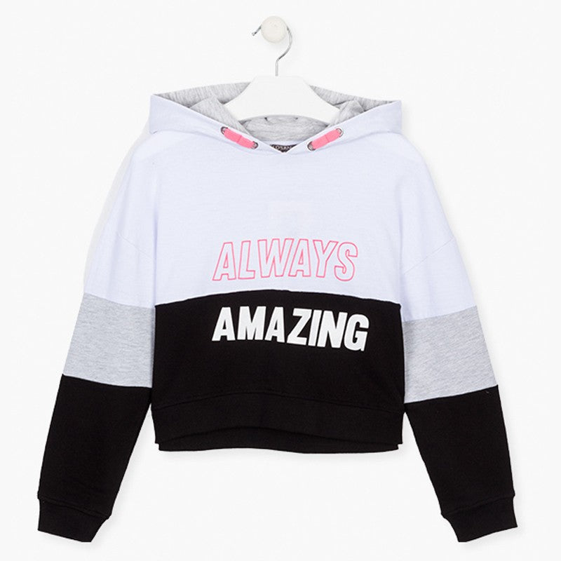 Bluza z kapturem dziewczęca Losan 114-6001AL-001 kolor Biały/czarny - - #tag1# - #tag2# - #tag3# - #tag4#