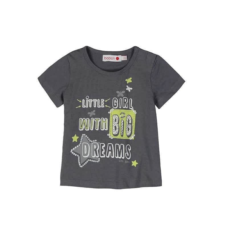 Boboli 245056-7320 Bluzka dziewczęca z nadrukiem i dżetami kolor grafit - - #tag1# - #tag2# - #tag3# - #tag4#