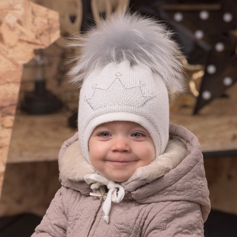 Jamiks AKULINA czapka dziewczęca kolor ekri/popiel JZB007-1 - - #tag1# - #tag2# - #tag3# - #tag4#