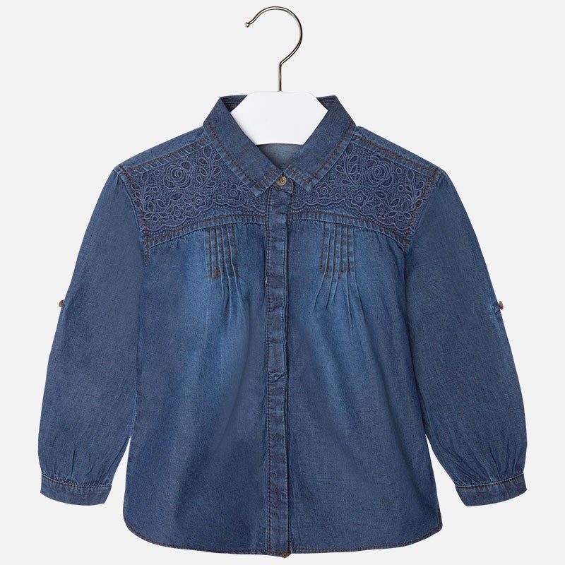 Mayoral 4152-48 Bluzka luźna jeans kolor Ciemny - - #tag1# - #tag2# - #tag3# - #tag4#