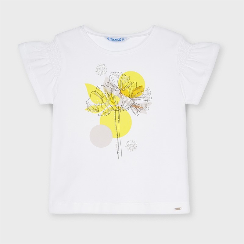 Tričko s krátkým rukávem pro dívky Mayoral 3003-85 bílá / žlutá
