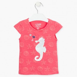 Tričko s flitry pro dívky Losan 116-1020AL-510 růžové barvy