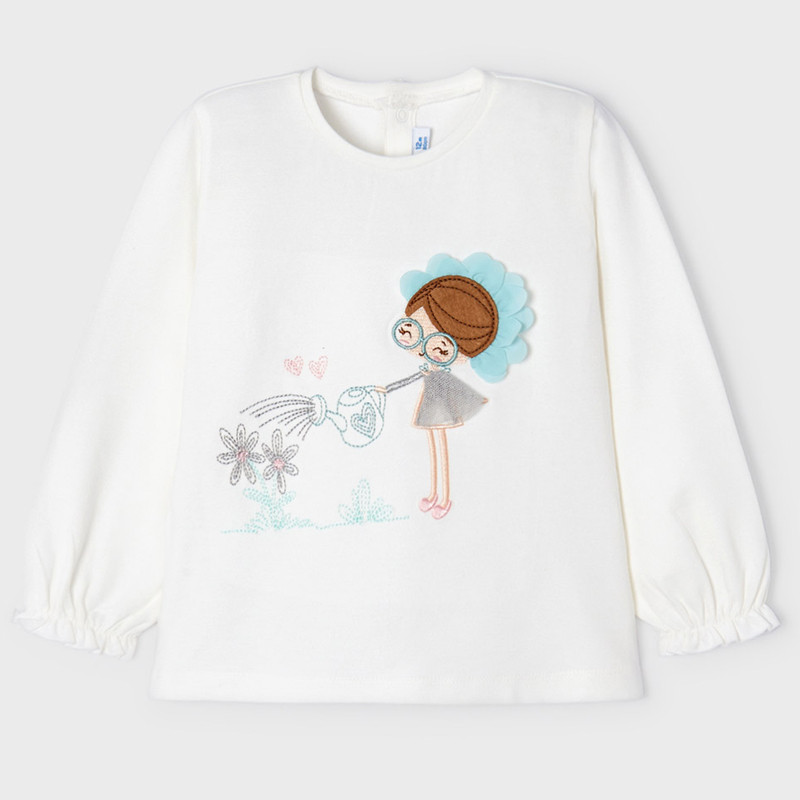 Mayoral 2092-22 Dívčí tričko s dlouhým rukávem krémovo-vodová barva