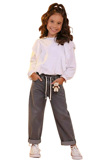 Jeansowe kuloty z misiem dziewczęce czarny Gocer 1002-161225-14