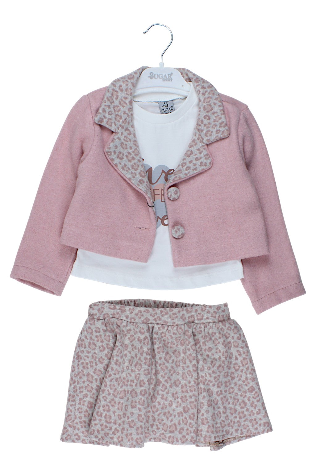 Komplet 3 części panterka dziewczęcy pudrowy róż Sugar 1038-51125