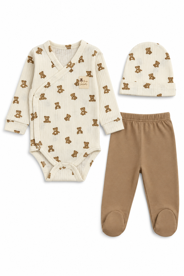 Komplet body półśpiochy i czapka dziewczęcy beżowy Murat Baby 10673-31726-1