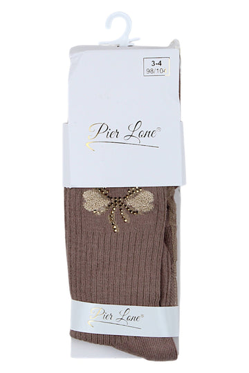Rajstopy kokardka i serduszko cyrkonie dziewczęce czekolada Pier Lone 1516-81025-17