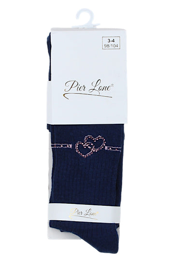 Rajstopy cyrkoniowe serduszko dziewczęce granat Pier Lone 1609-291025-23