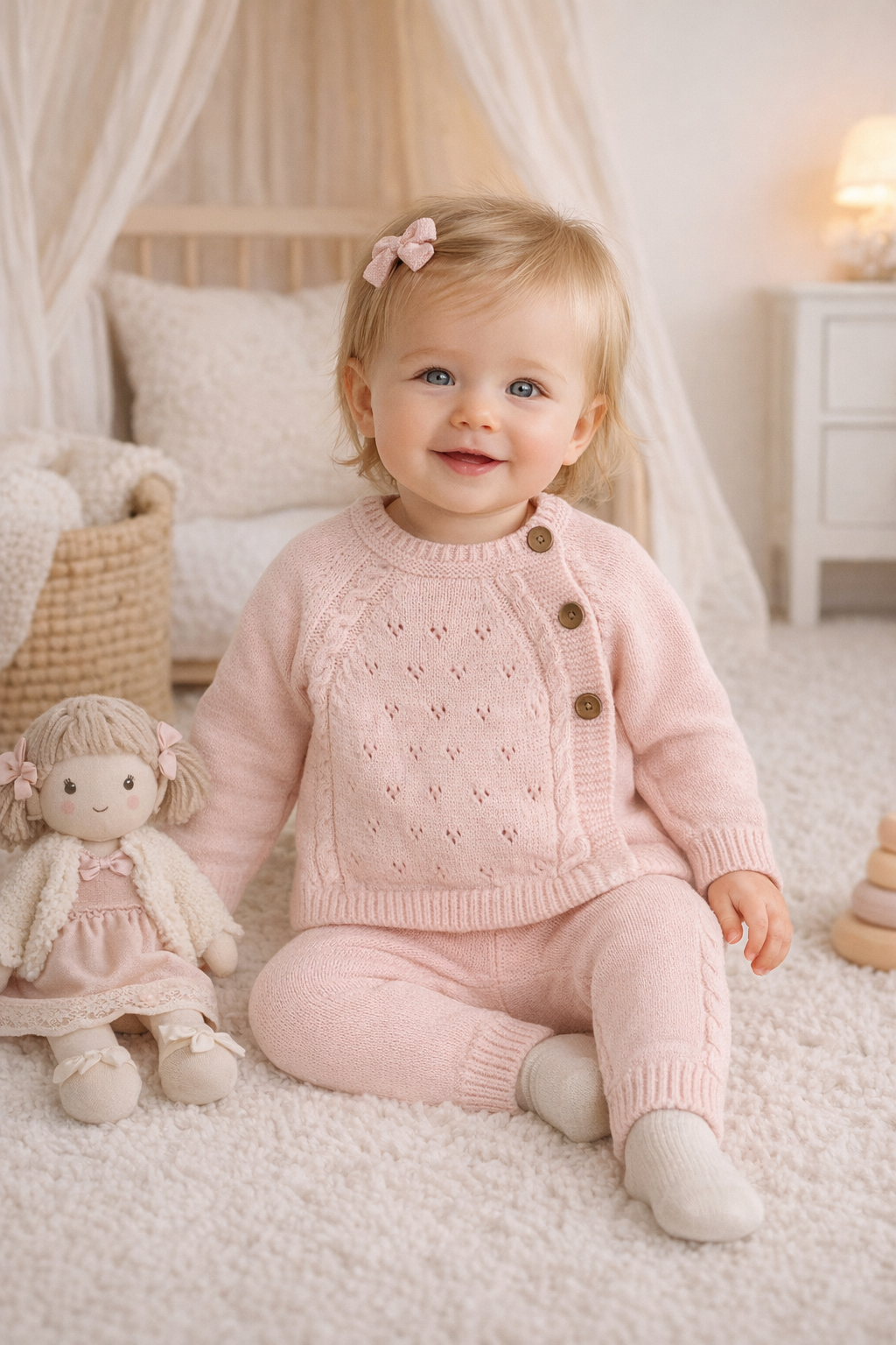 Komplet sweterkowy dziewczęcy różowy Becol 1613-30126-40