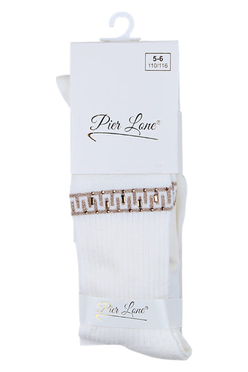 Rajstopy bawełniane zygzak i cyrkonie krem Pier Lone 2008-81025