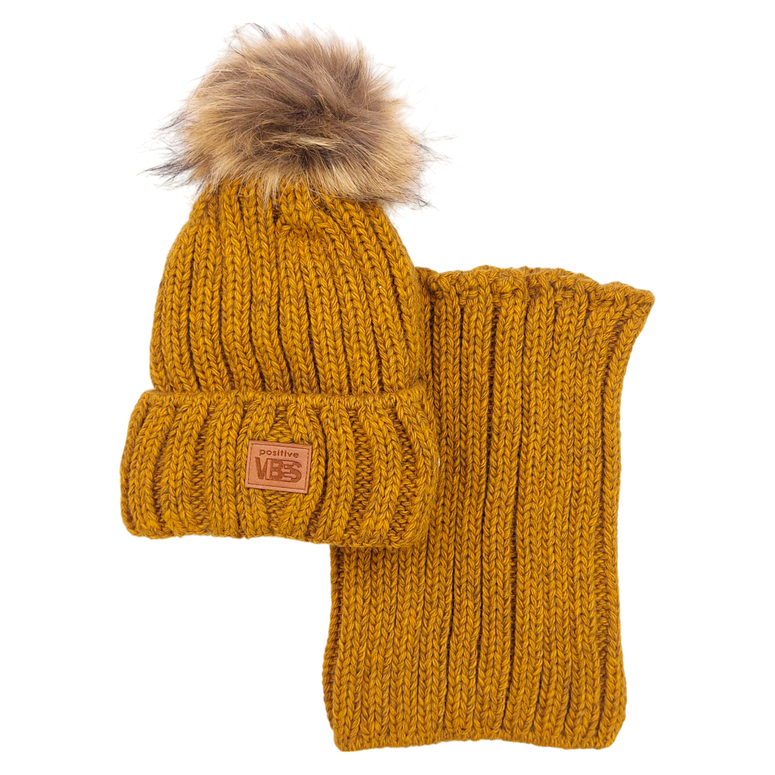 Set of a hat with a snood with a pompom for boys mustard Agbo K-41-241024-60