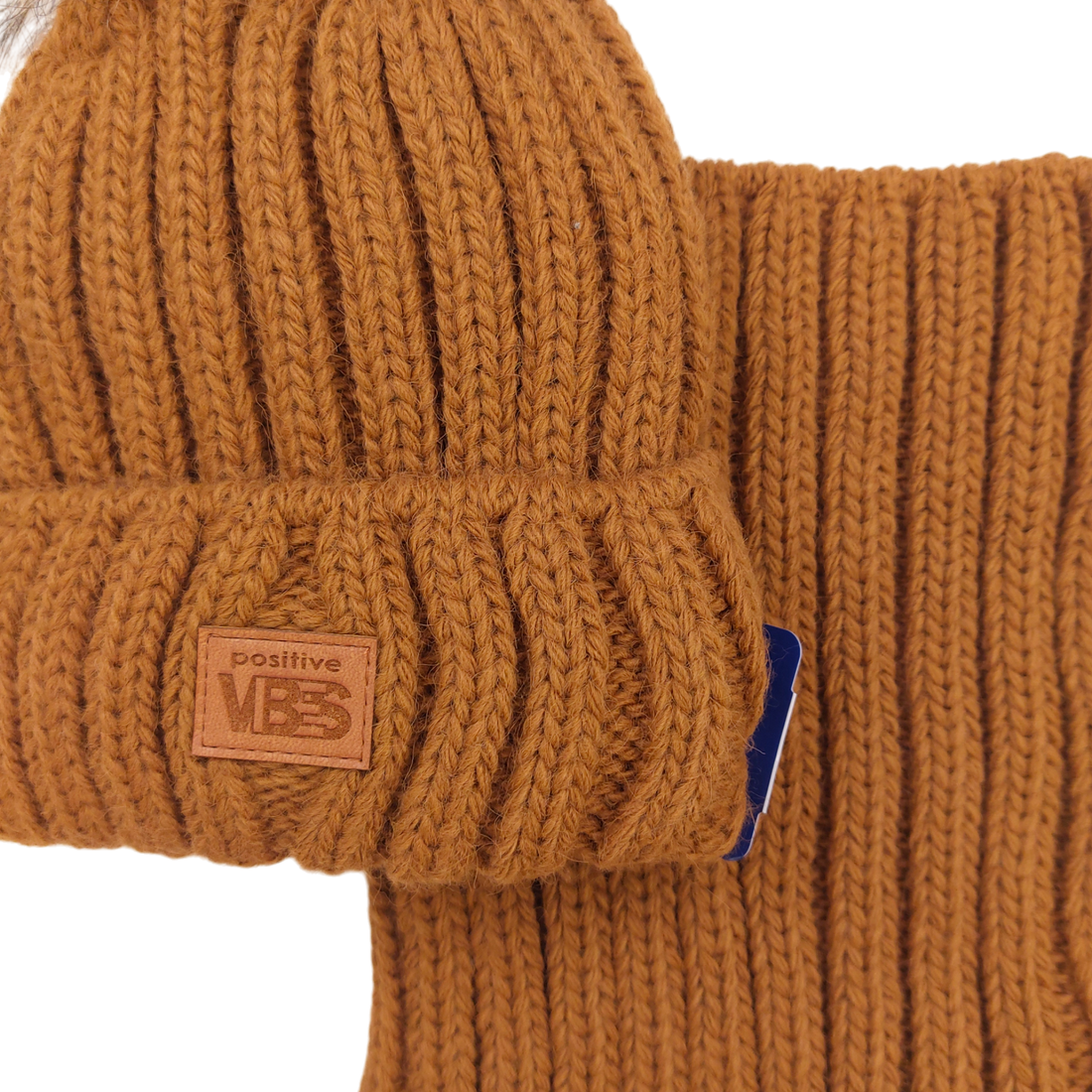 Set of hat with a snood with a pompom for boys camel Agbo K-41-241024-6