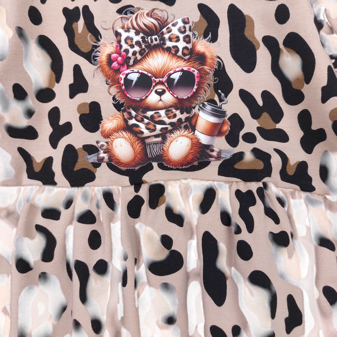 Girl's beige leopard teddy bear dress Madi 135-151124-1