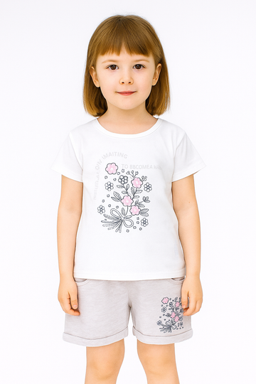 Komplet z szortami kwiatowy dziewczęcy beżowy Breeze 21673-17625