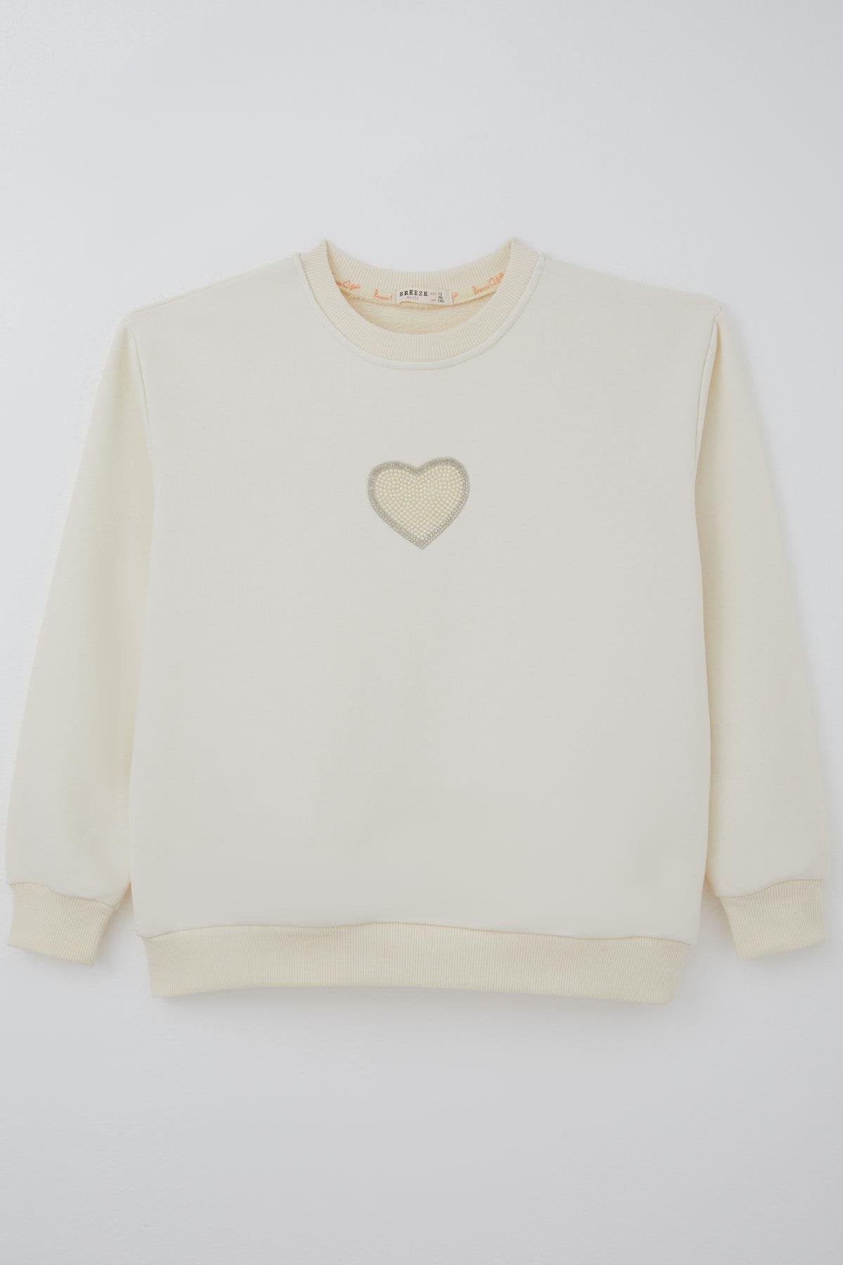 Bluza dziewczęca kremowa z sercem i perełkami Breeze 22458-21225-28