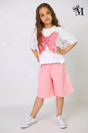 Bluzka oversize z motylem dziewczęca biały MalaMi 2845-29526-3