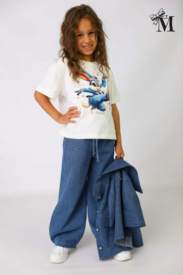 Bluzka oversize dziewczęca kremowa MałaMi 2855-24626-28