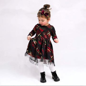 Sukienka w kratkę dziewczęca czarny Guliwerkids 89457-61224-14