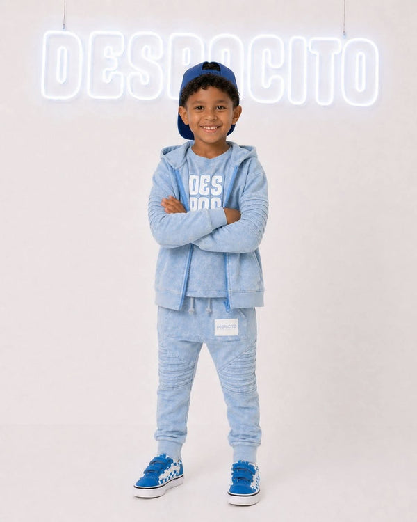 Bluza dekatyzowana z kapturem chłopięca niebieska Despacito 4148-29426-35