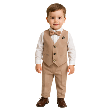Komplet elegancki 4 części chłopięcy beżowy Efbey 4392-13525-23