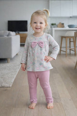 Komplet bawełniany w kwiaty dziewczęcy beż Deco 56/636-251125