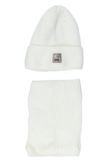 Komplet czapka i komin dziewczęcy kremowy Agbo 6617-221025