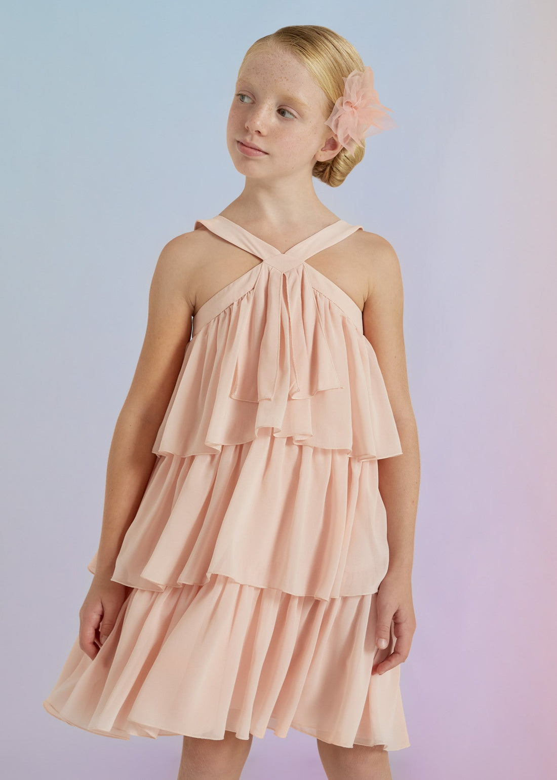 Abel & Lula 5031-2 Sukienka elegancka z falbankami dziewczynka kolor pastel -  - #tag1# - #tag2# - #tag3# - #tag4#