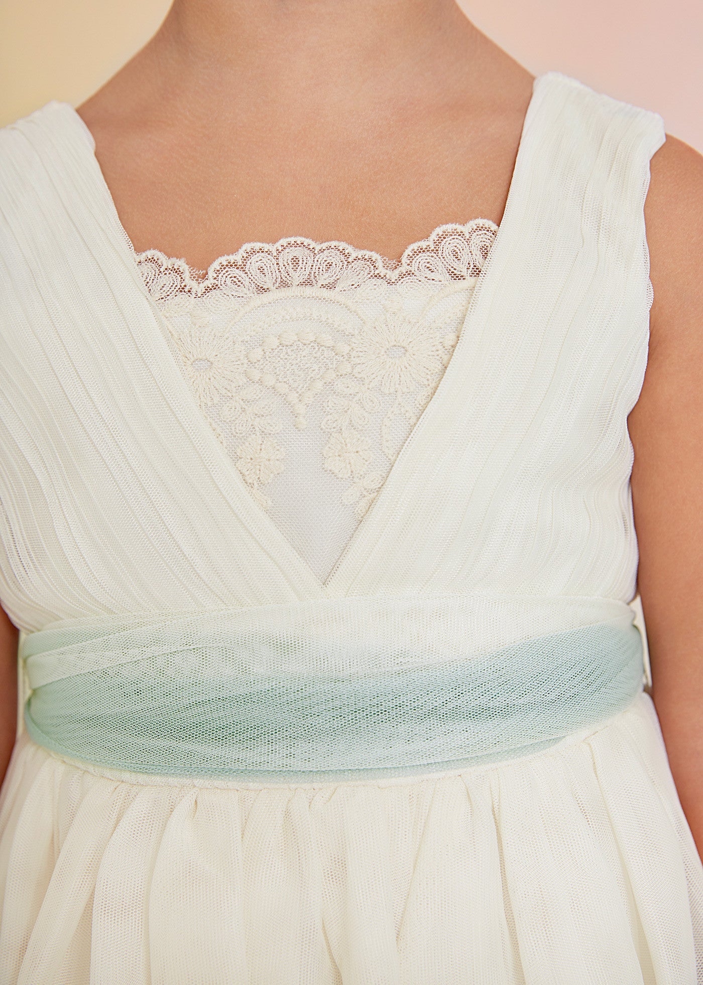 Abel & Lula 5033-4 Sukienka plisowana z tiulem dziewczynka kolor ecru-anise -  - #tag1# - #tag2# - #tag3# - #tag4#