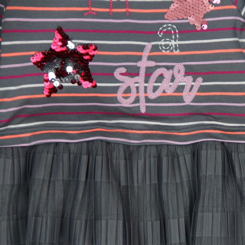 Boboli 206121-8088 sukienka w paski dla dziewczynki kolor ciemno szary -  - #tag1# - #tag2# - #tag3# - #tag4#