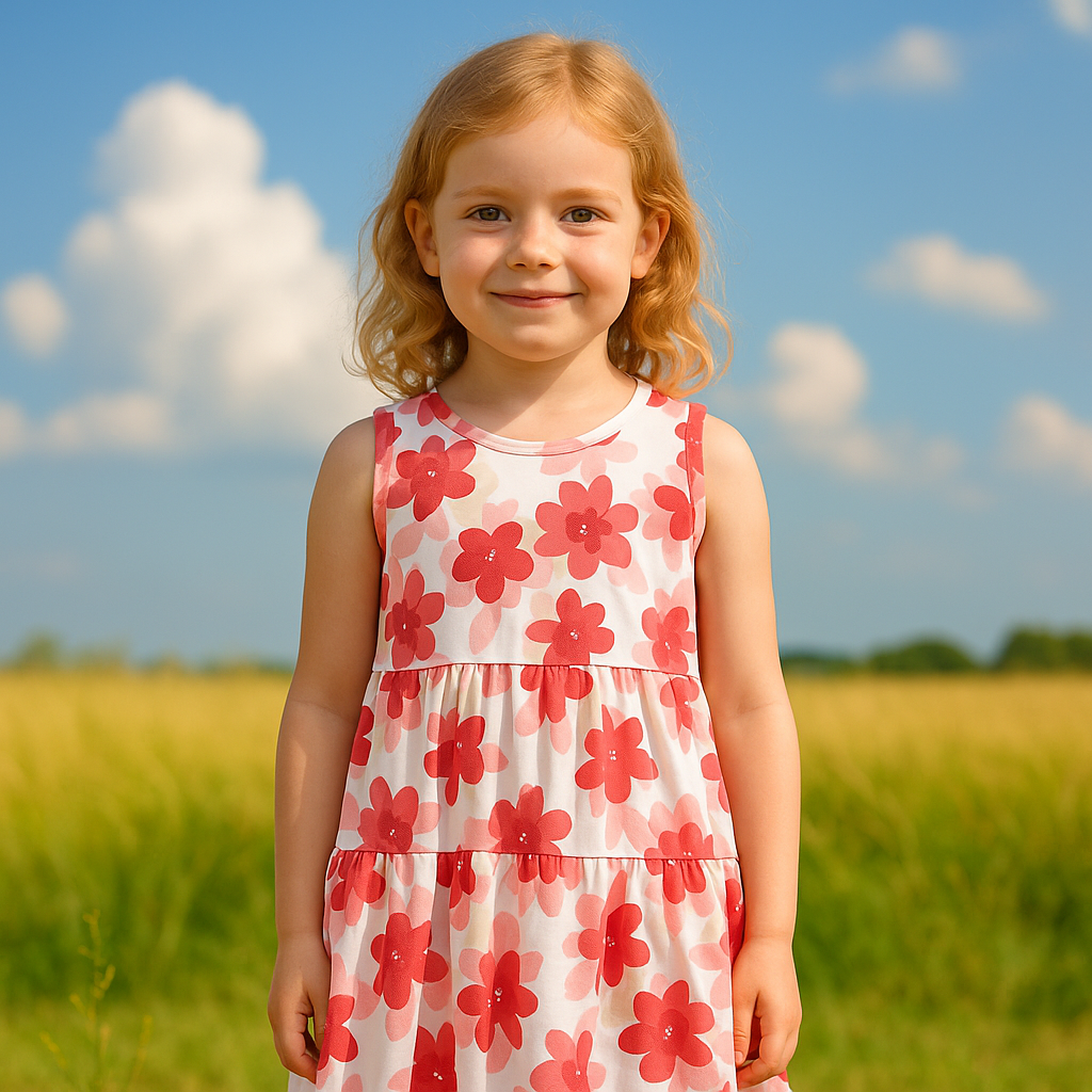 Sukienka w kwiaty bawełniana dziewczęca malinowy Mini Word 17251-13525-52