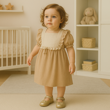 Sukienka muślinowa haft dziewczęca beżowa My Lusa 3007-16525-1