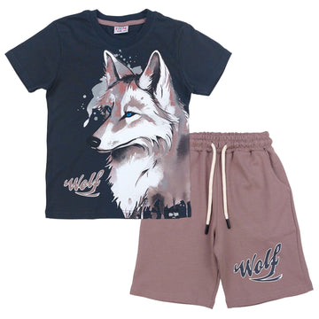 Komplet 2Cz. T-Shirt Szorty Wilk chłopak beż 1059-14524 GKMOC -  - #tag1# - #tag2# - #tag3# - #tag4#