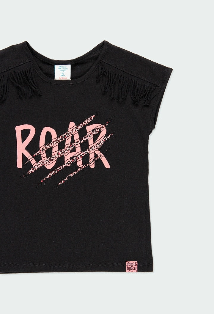 Koszulka z frędzlami dla dziewczynki Boboli 404154-890 kolor czarny -  - #tag1# - #tag2# - #tag3# - #tag4#