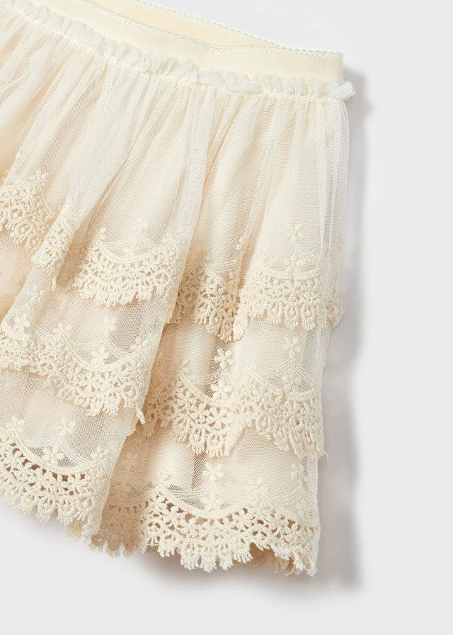 Mayoral 22-03904-029 Spódniczka z haftem i tiulem dziewczynka 3904-29 len -  - #tag1# - #tag2# - #tag3# - #tag4#