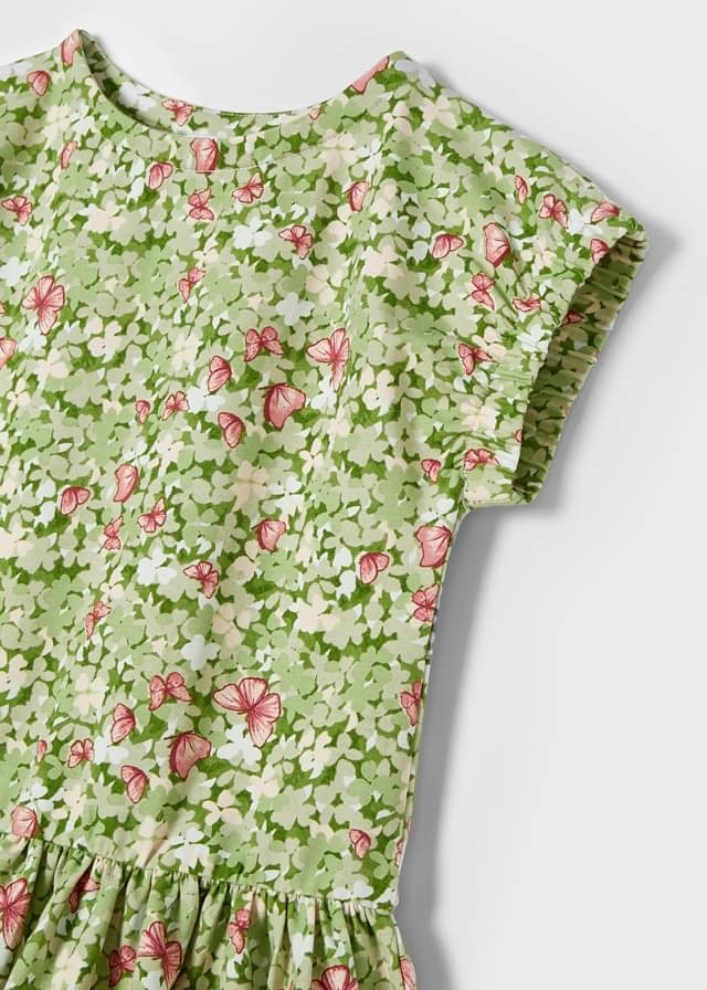 Mayoral 22-03943-010 Sukienka z nadrukiem dziewczynka 3943-10 liść laurowy -  - #tag1# - #tag2# - #tag3# - #tag4#