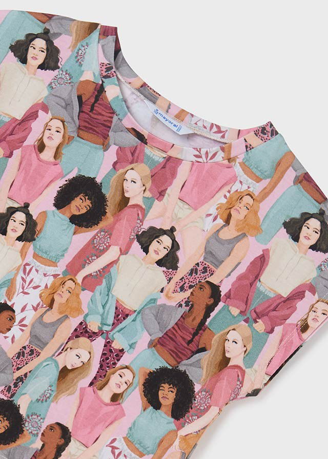 Mayoral 22-06034-003 Koszulka z krótkim rękawem dziewczynka 6034-3 płatki kwiatów -  - #tag1# - #tag2# - #tag3# - #tag4#