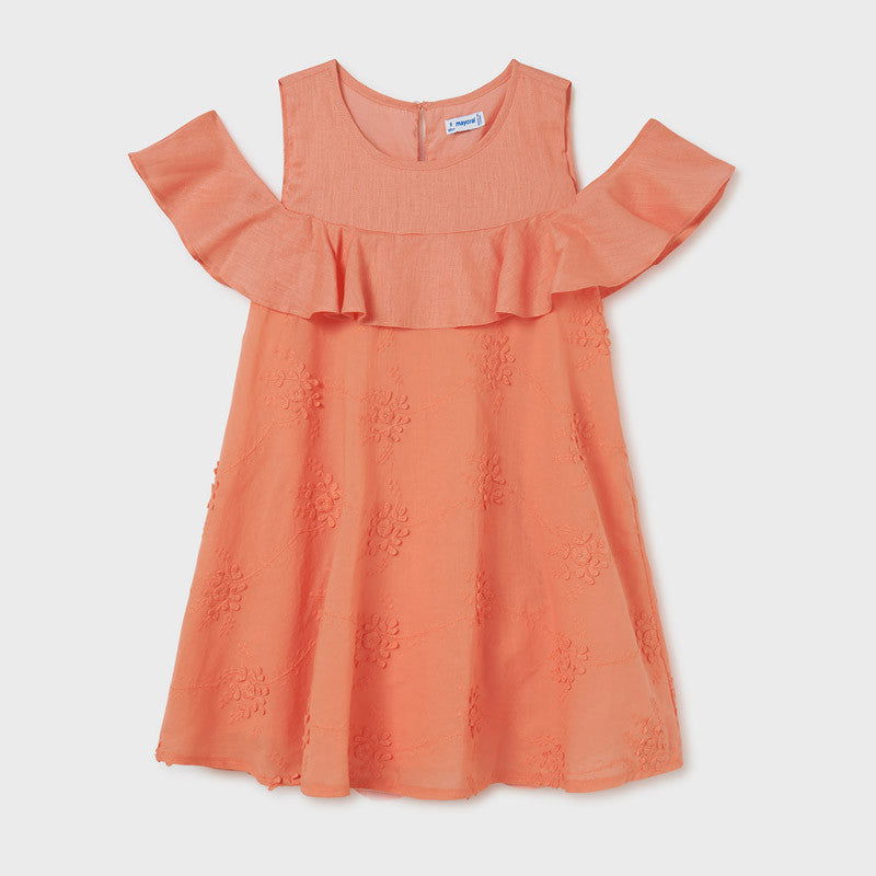 Mayoral 22-06955-040 Sukienka z haftem dziewczynka 6955-40 koralowy -  - #tag1# - #tag2# - #tag3# - #tag4#