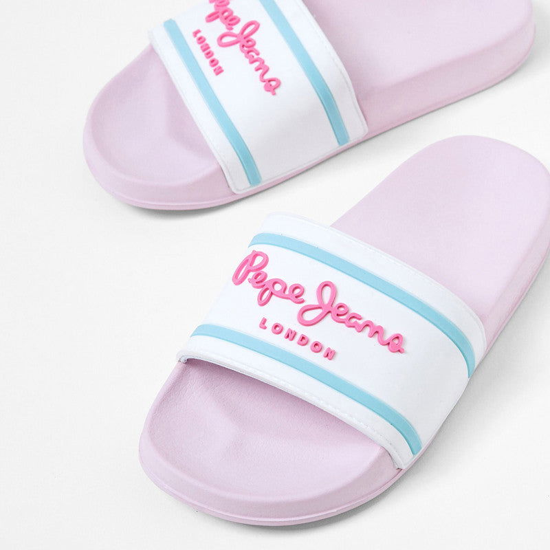 Pepe Jeans Klapki SLIDER LOGO GIRL SS22 junior girl PGS70045-800 WHITE -  - #tag1# - #tag2# - #tag3# - #tag4#