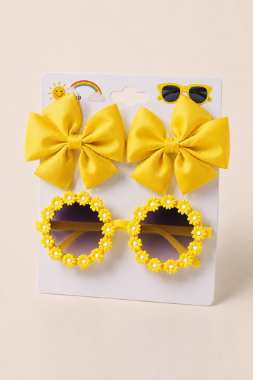 Zestaw 2 spinki i okulary dziewczęcy żółty KidsBows 6045-24526-50