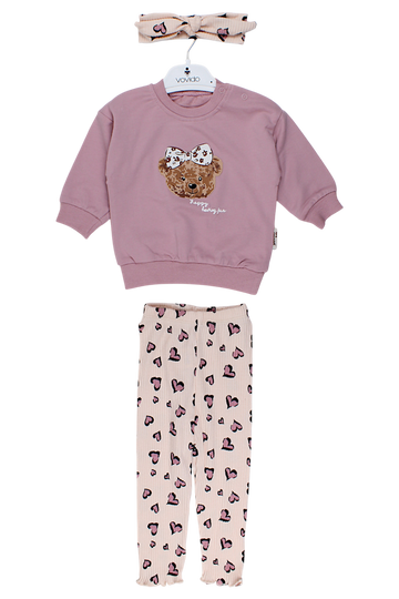 Komplet 3 części z opaską dziewczęcy brudny róż Vovido V2812-11925-5