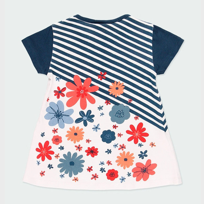 Printed dress for girls Boboli 204062-1100 color white/navy blue