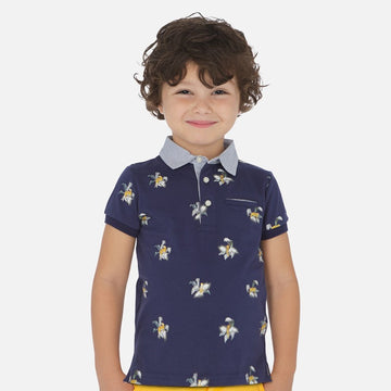 Boys' cotton polo shirt printed Mayoral 3146-14 navy blue