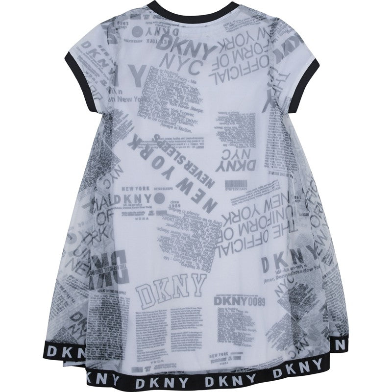 DKNY D32785-N50 girls dress, white and black