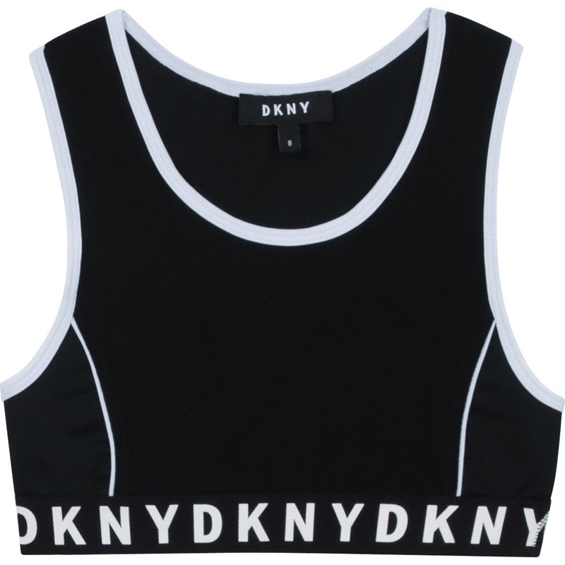 Top sportowy dziewczęcy DKNY D35R19-09B kolor czarny